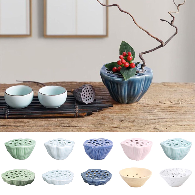 Ikebana Vase Kenzan - 1 個中国風蓮の形のセラミック生け花ホルダー生け花フラワーアレンジメント花瓶ティーテーブル禅ケンザンフラワーアート固定ツール