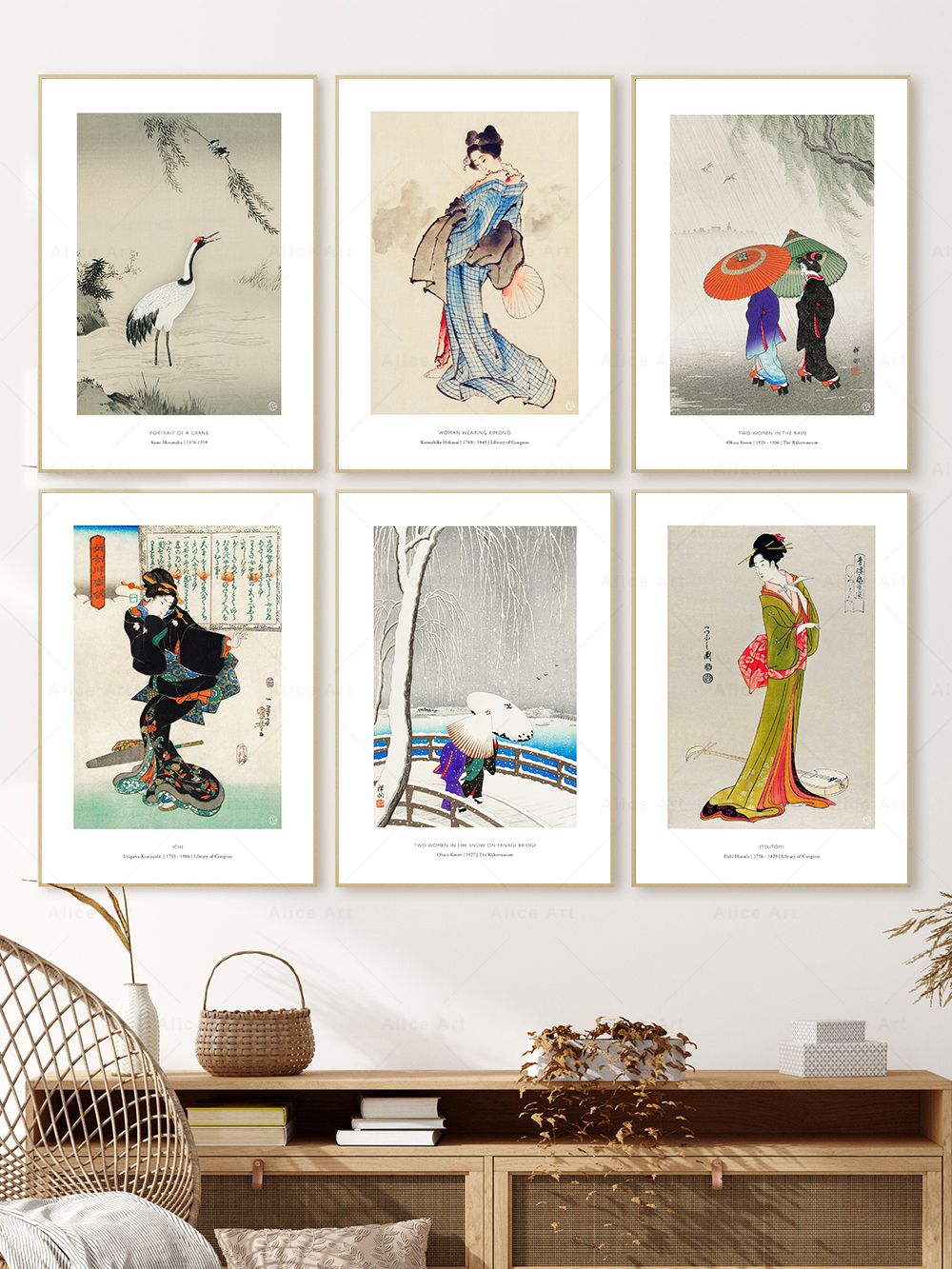 Japanese Women Lifestyle - 和風着物女性芸者鶴壁アートキャンバス絵画北欧ポスターやプリント写真リビングルームの家の装飾