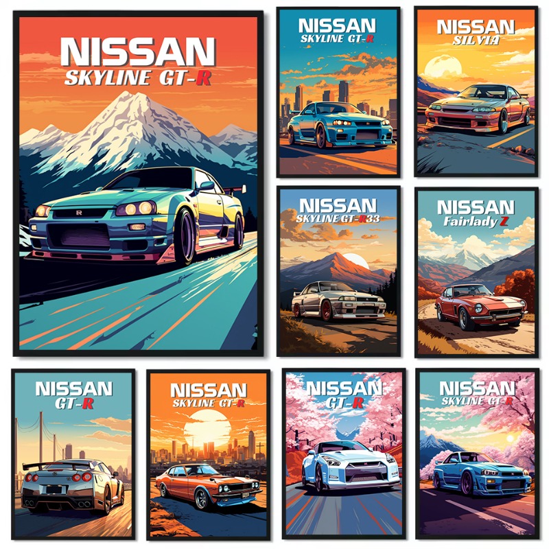 Japanese Lifestyle In Japanese - レトロな日本のクラシック 1990 年代のスポーツカー スカイライン-e GT-R-R34 ポスター