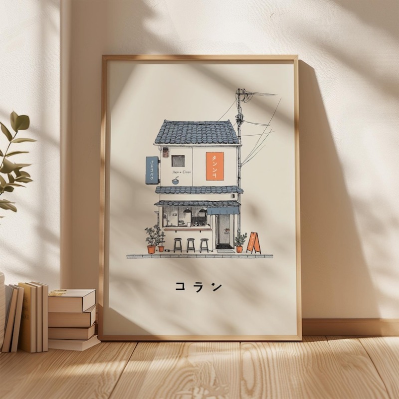 Japanese Lifestyle - 1枚の日本のラーメン屋のキャンバスウォールアートプリント、フレームレスのミニマリスト東京旅行ポスター、リビングルームや寝室の装飾に