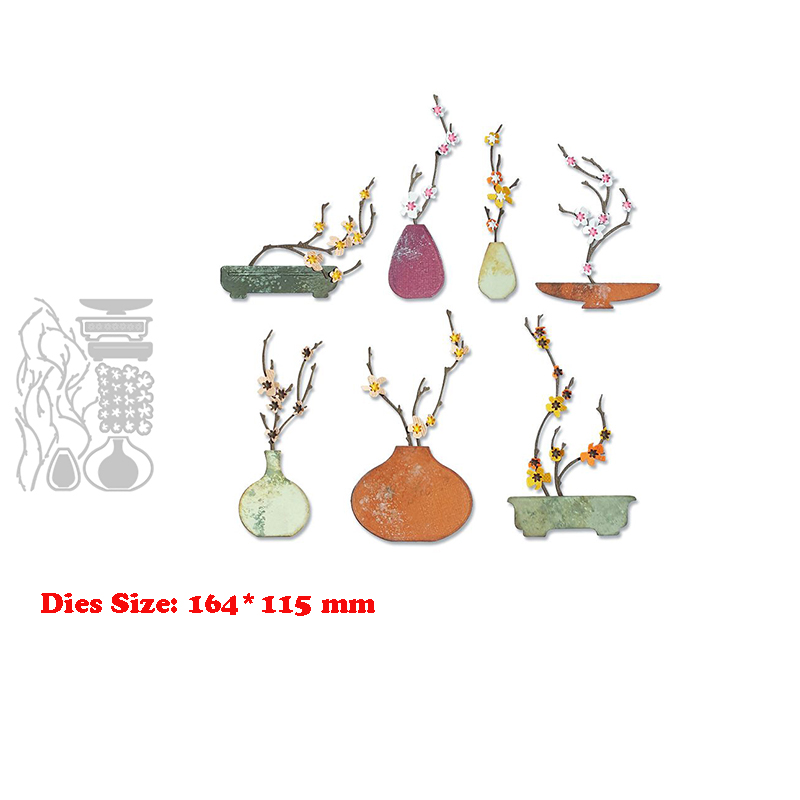 Ikebana Vase Kenzan - 新着生け花金属切削ダイス 2025 スクラップブッキング用ロウバイの枝植木鉢ステンシルカードメイキング