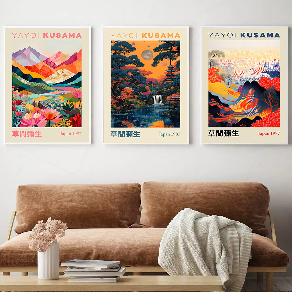草間彌生和風幾何学的な山の風景展示ポスターキャンバス絵画壁ア - Japanese Lifestyle In Japanese のレビューと価格