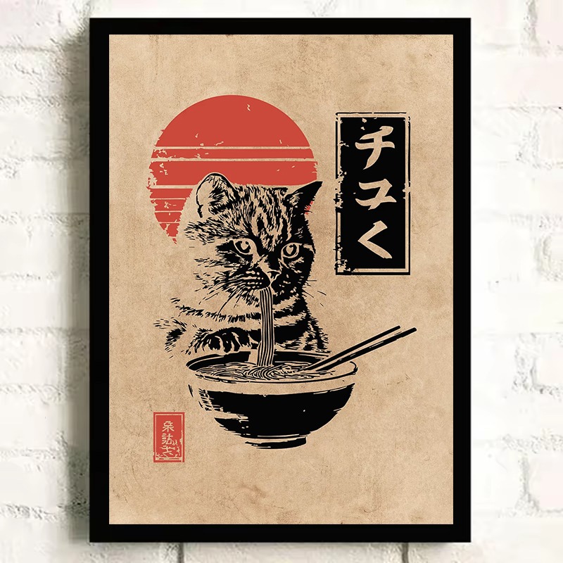 ヴィンテージ日本の鯉魚カエル猫食べるラーメンサムライ決闘ポス - Japanese Lifestyle In Japanese のレビューと価格