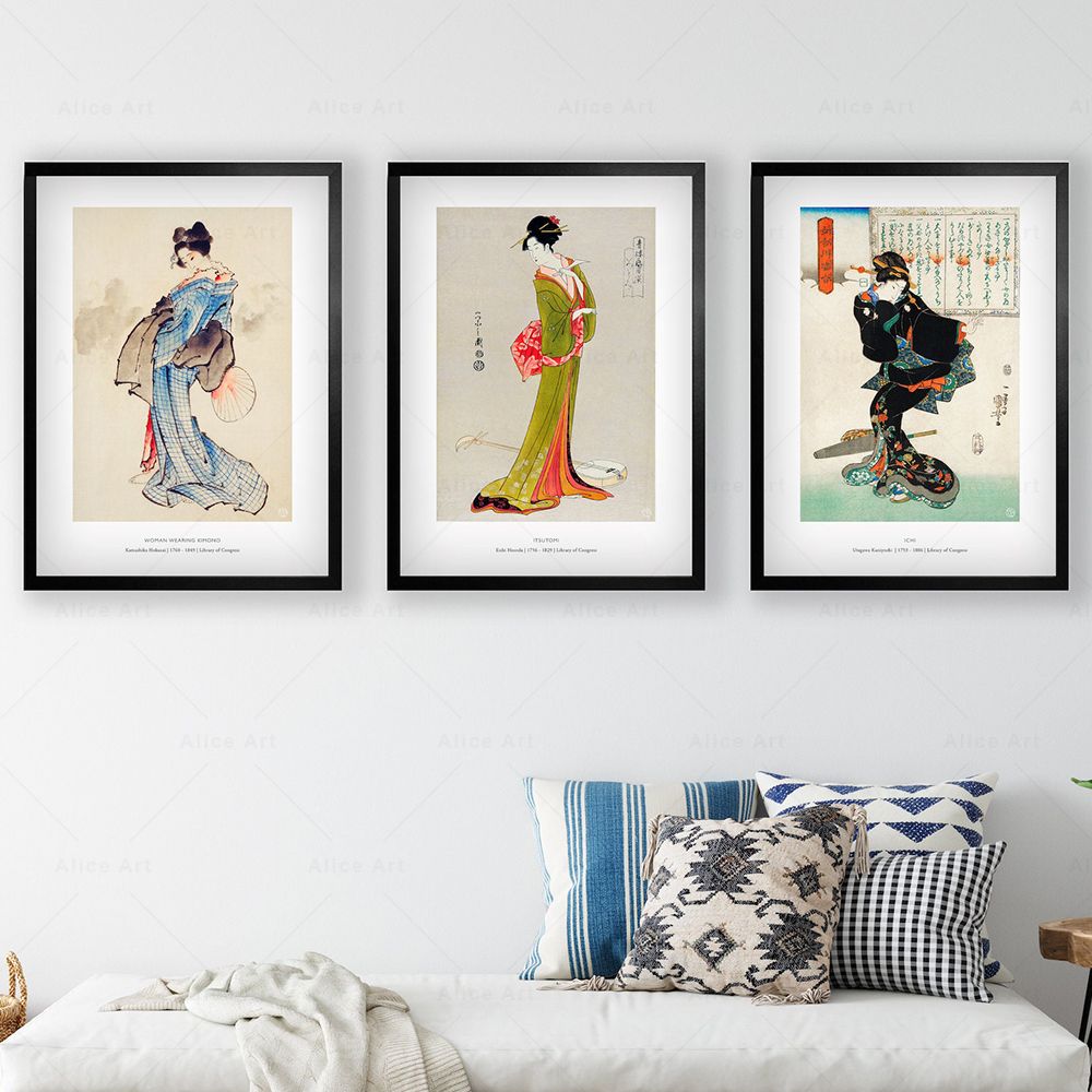 和風着物女性芸者鶴壁アートキャンバス絵画北欧ポスターやプリン - Japanese Women Lifestyle のレビューと価格