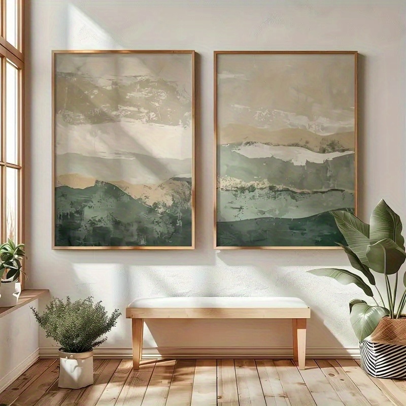 2 ピース/セット侘び寂び抽象幾何学キャンバスプリント緑の山 - Japanese Lifestyle のレビューと価格