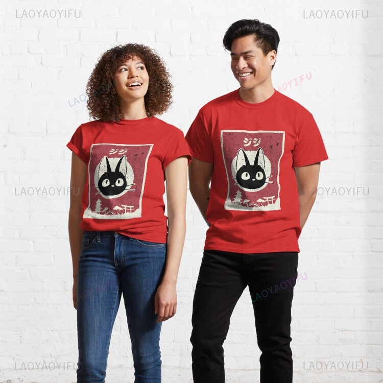 かわいいジジ猫黒猫プリント Tシャツトップスアニメ日本の美学 - Japanese Women Lifestyle のレビューと価格