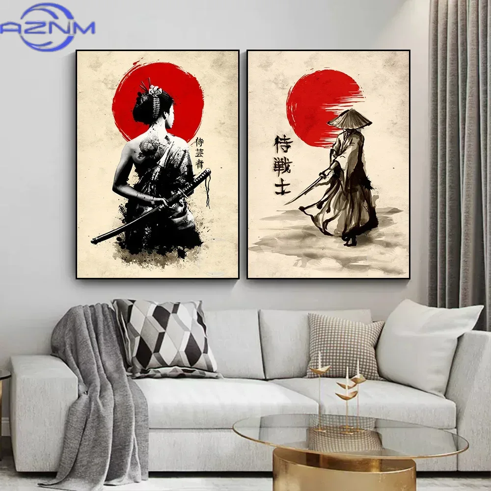 AZNM キャンバス絵画日本のサムライ壁アートポスターヴィン - Japanese Lifestyle In Japanese のレビューと価格