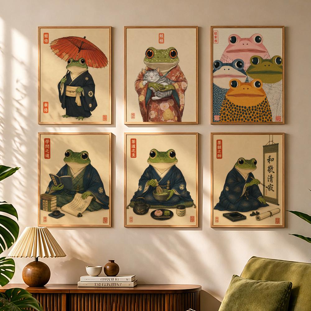 文化的な日本のカエルの生活スタイル絵画書道キャンバスポスター - Japanese Lifestyle In Japanese のレビューと価格