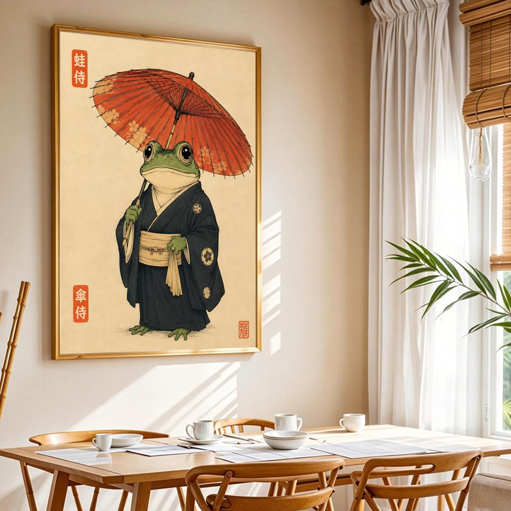 文化的な日本のカエルの生活スタイル絵画書道キャンバスポスター - Japanese Lifestyle In Japanese のレビューと価格