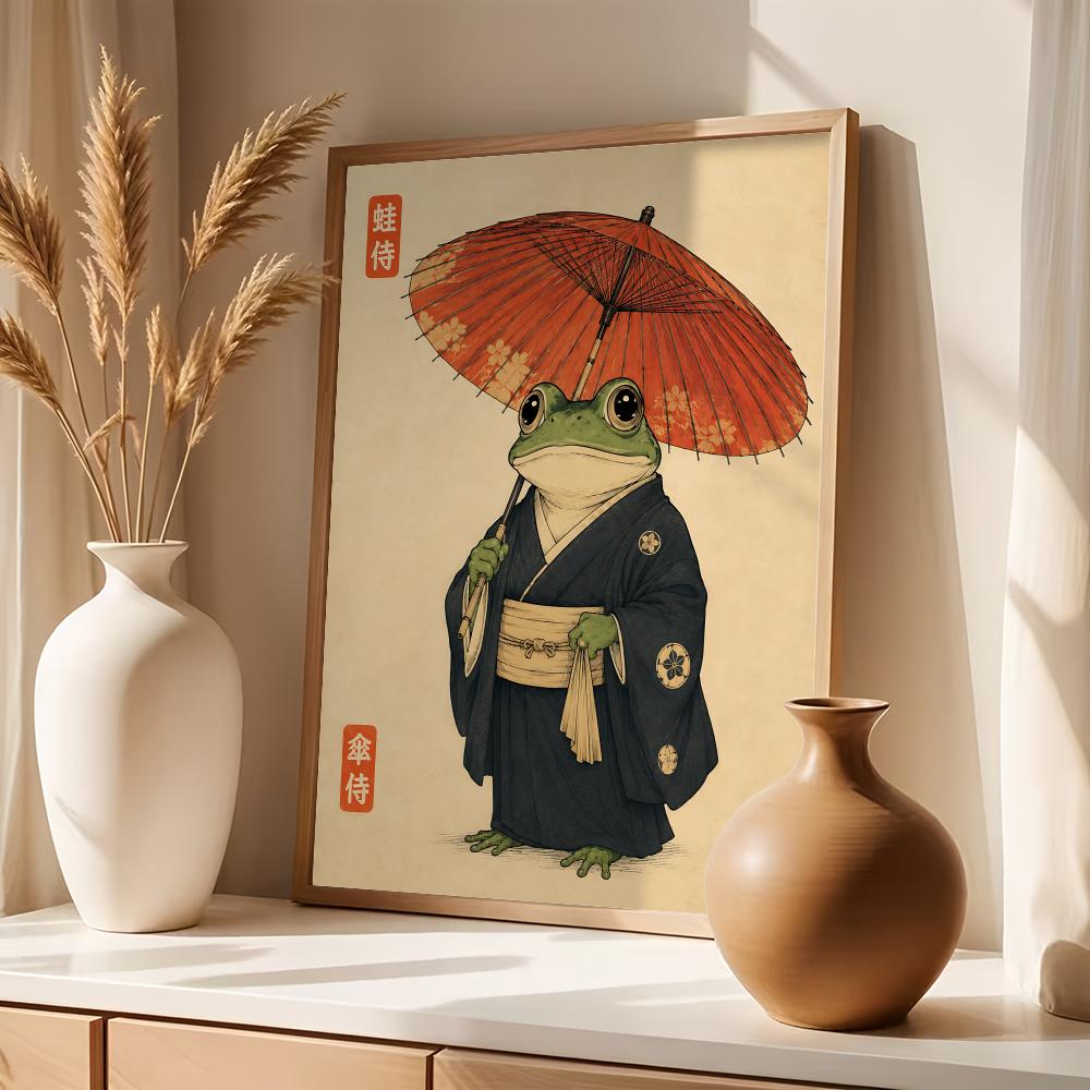 文化的な日本のカエルの生活スタイル絵画書道キャンバスポスター - Japanese Lifestyle In Japanese のレビューと価格